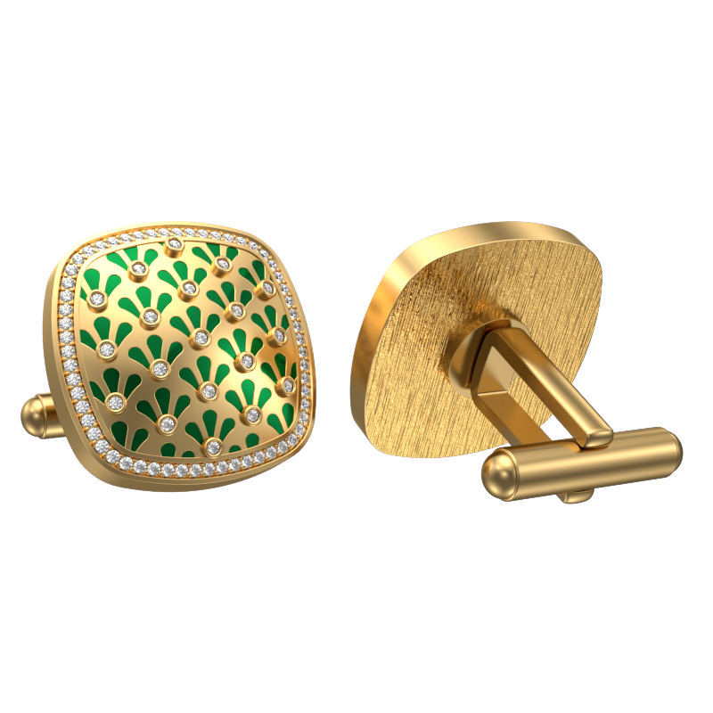 Bloom Luxe, Classic Cufflink Set with CZ Diamonds, 18kt Gold Plating and Enamel on Brass.