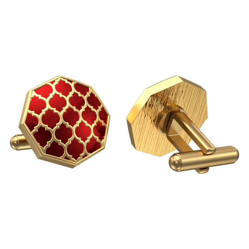 Ornate, Classic Cufflink Set with 18kt Gold Plating and Enamel on Brass.